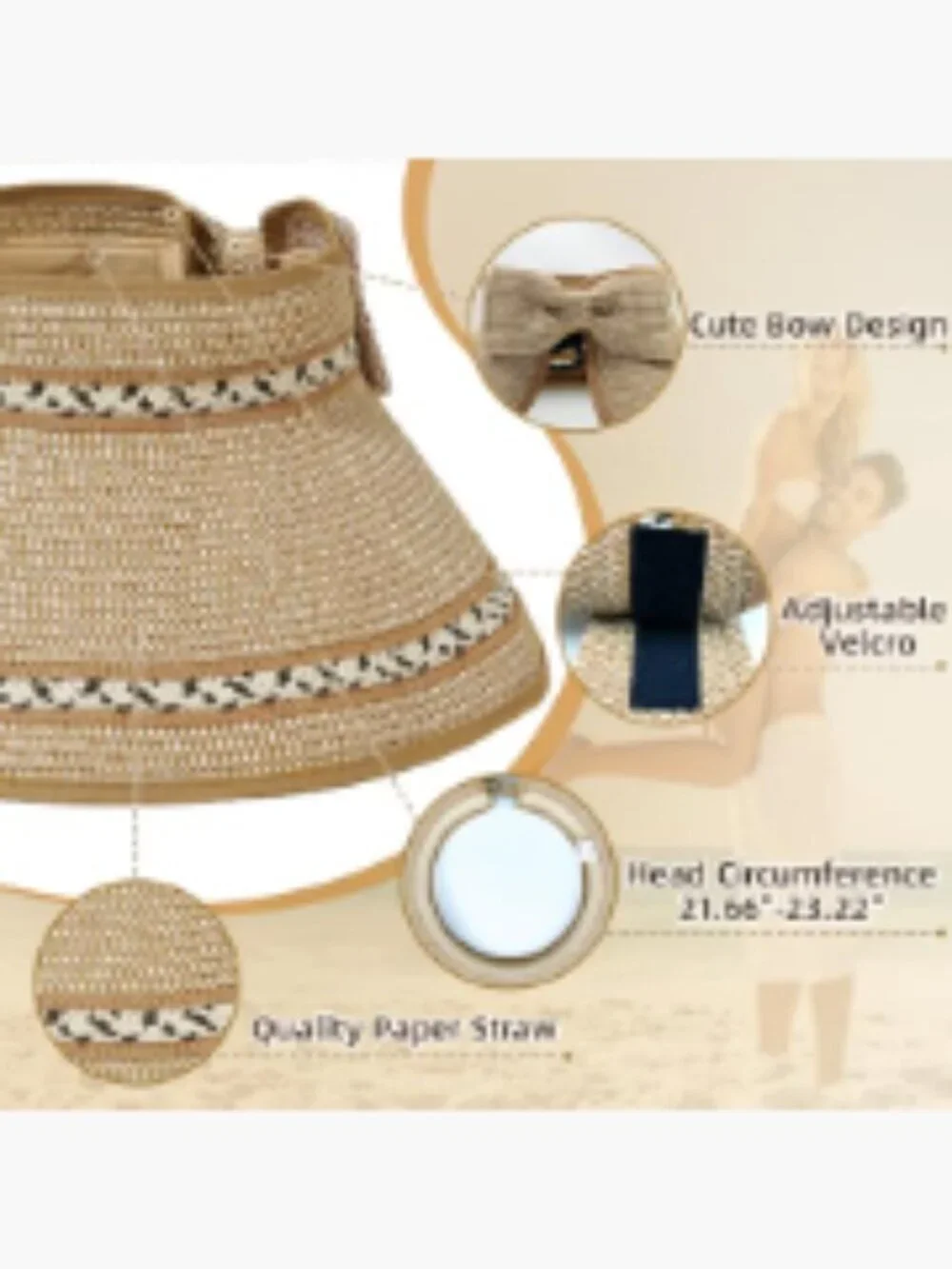 Wide Brim Straw Sun Visor Hat UPF 50+ Foldable Travel Beach Hat